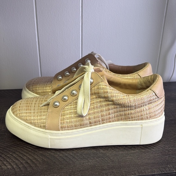 Alex Marie Beige Woven Sneakers with Pearl Accents - Picture 4 of 6